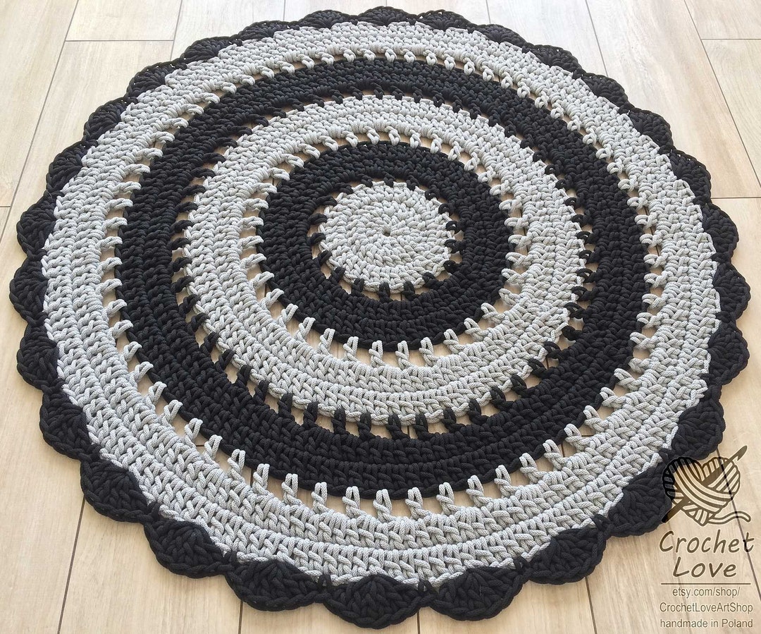 GRAY and BLACK RUG Round Area Rug Nursery Rugs Skandinavische Teppich