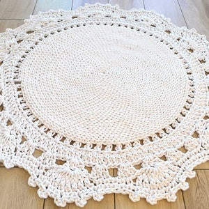 Handmade CROCHET RUG, Doily rug, Round rug, Crochet teppiche, Skandinavische Teppich, Children rug, Large crochet floor rug, WHITE rug