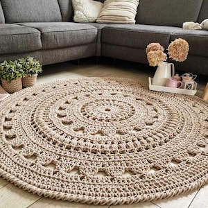 BEIGE crochet RUG or choice of color, crochet rug, Doily rug, Round carpet, round rug, knitt carpet, hand knitted rug, living room rug :)
