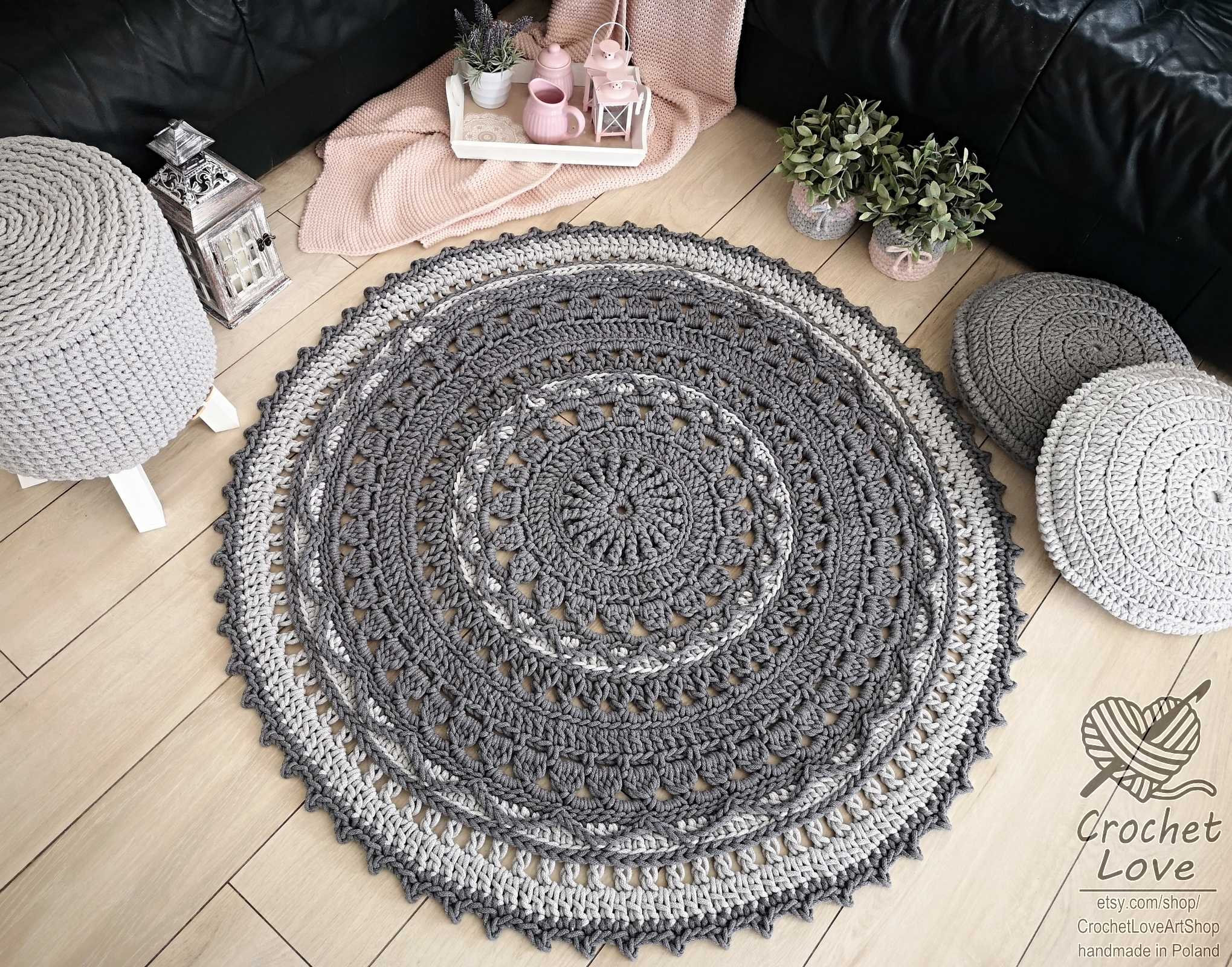 Handmade Large Round Crochet Rug 130 Cm (51 In) Doily Rug, Cotton Cord ...