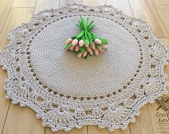 Handmade CROCHET RUG, Doily rug, Round rug, Crochet teppiche, Skandinavische Teppich, Children rug Large crochet rug, pearl GRAY crochet rug