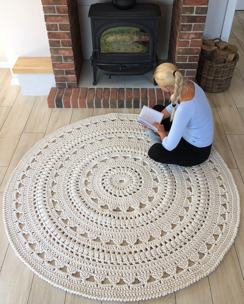 NEW COLORS, crochet rug, Doily rug, Round carpet, round rug, knitt carpet, babys rug, hand knitted rug, ECRU crochet rug or choice of color image 2