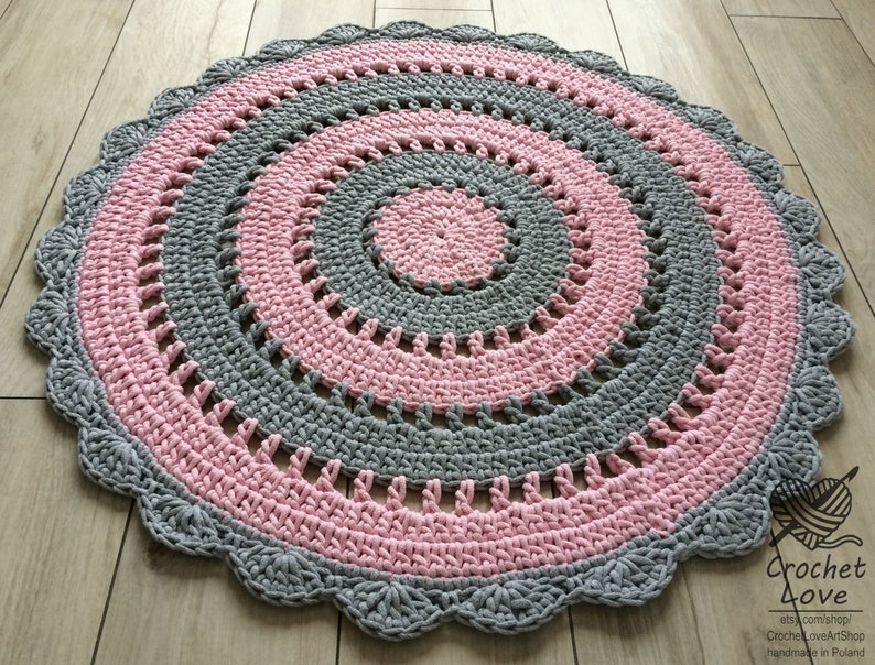 Sweet Pink and Gray Rug Round Area Rug Nursery Rugs Etsy