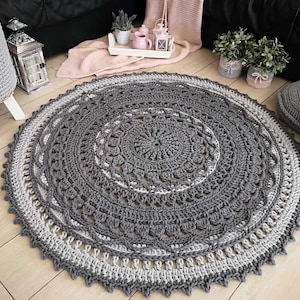 Handmade Large Round Crochet Rug 130 cm (51 in) Doily Rug, Cotton Cord Rug, Natural Carpet, Modern Rug, Taupe Gray Rug Carpet, Teppich,