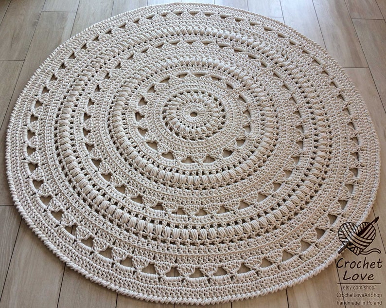 NEW COLORS, crochet rug, Doily rug, Round carpet, round rug, knitt carpet, babys rug, hand knitted rug, ECRU crochet rug or choice of color image 6