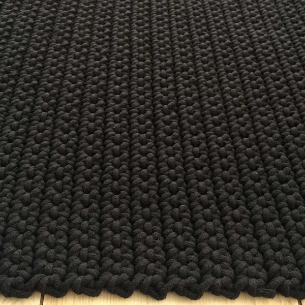 rectangular CROCHET RUG, rectangular carpet, crochet rug, knitt carpet, hand knitted rug, BLACK rectangular rug or choice of color