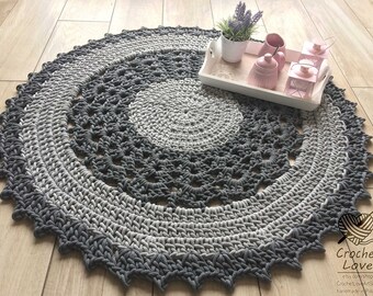 Modern CROCHET RUG, Round crochet rug, Children rug, Nursery crochet rug, babys rug, Crochet teppiche carpet, TAUPE and gray crochet rug
