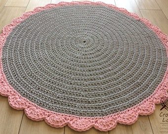 Modern CROCHET RUG, Round crochet rug, Children rug, Nursery crochet rug, babys rug, Teppiche, Crochet carpet, hand knitted rug, PINK gray