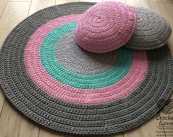 Tapis crochet moderne, Tapis rond au crochet, Tapis pour enfants, Tapis de crochet de pépinière, tapis pour bébés, Crochet teppiche, Tapis au crochet, Tapis tricoté à la main