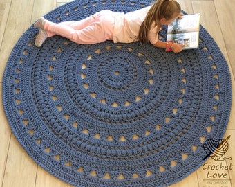 CROCHET RUG, Doily rug, Round carpet, crochet round rug, carpet, babys rug, hand knitted rug, JEANS colour crochet rug or choice of color