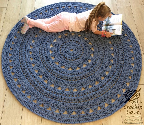 CROCHET RUG, Doily Rug, Round Carpet, Crochet Round Rug, Carpet, Babys Rug,  Hand Knitted Rug, JEANS Colour Crochet Rug or Choice of Color -  UK