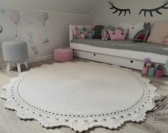 NEW COLORS, crochet rug, Doily rug, Round carpet, round rug, knitt carpet, babys rug, hand knitted rug, ECRU crochet rug or choice of color