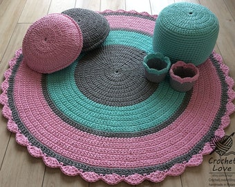 Tapis crochet moderne, Tapis rond au crochet, Tapis pour enfants, Tapis de crochet de pépinière, tapis pour bébés, Crochet teppiche, Tapis au crochet, Tapis tricoté à la main