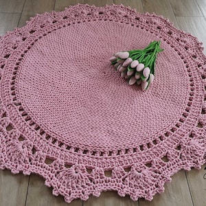 Handmade CROCHET RUG, Doily rug, Round rug, Crochet teppiche, Skandinavische Teppich, Children rug, Large crochet floor rug, PINK rug