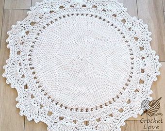 TAPIS AU CROCHET fait à la main, Tapis napperon, Tapis rond, Crochet teppiche, Skandinavische Teppich, Tapis pour enfants, Grand tapis de sol au crochet, Tapis BLANC