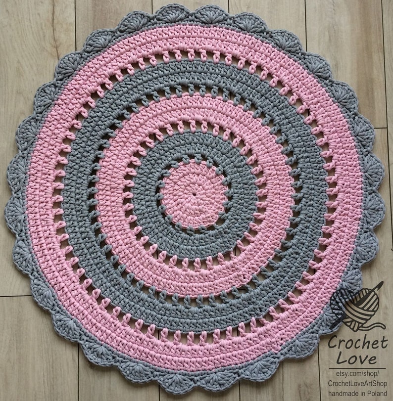 Sweet Pink and Gray Rug Round Area Rug Nursery Rugs Etsy