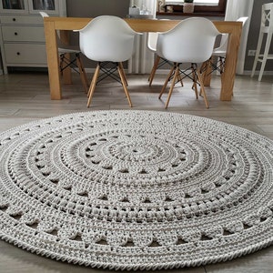 Modern ECRU round rug Round area rug Nursery Rug Skandinavische Teppich rund alfombra trapillo modern enfant Large Crochet floor Rug