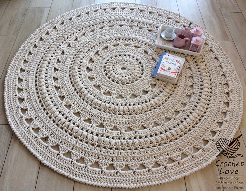 NEW COLORS, crochet rug, Doily rug, Round carpet, round rug, knitt carpet, babys rug, hand knitted rug, ECRU crochet rug or choice of color image 3