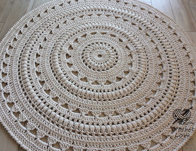 NEW COLORS, crochet rug, Doily rug, Round carpet, round rug, knitt carpet, babys rug, hand knitted rug, ECRU crochet rug or choice of color image 7