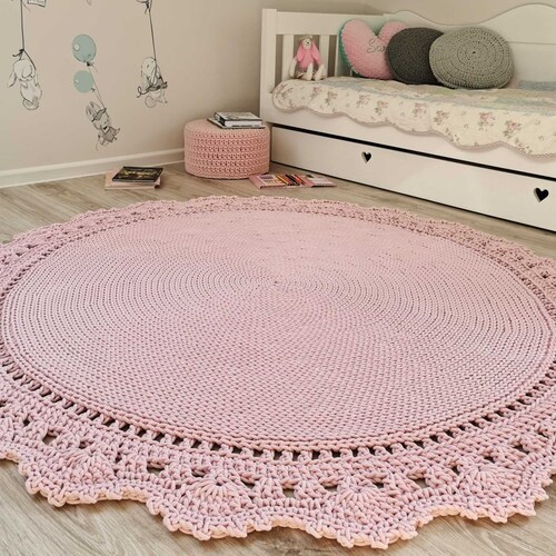 POWDER PINK Crochet Rug Crochet Rug Doily Rug Round Carpet Etsy