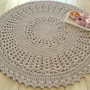 Many Colors, Many Sizes, Modern CROCHET RUG, Round rug, Teppiche, Children rug Crochet carpet Large crochet floor rug CAPPUCCINO crochet rug