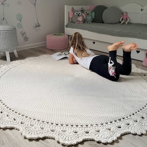 Many Colors, Many Sizes, Handmade ECRU Cream Large Crochet RUG, Washable Cotton Rug, Natural Carpet Cotton Cord Rug, Doily Rug, Modern Rug