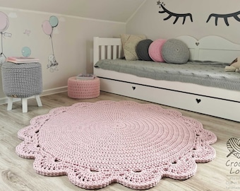 Many Colors, Many Sizes, Modern Crochet RUG, Round rug, Teppiche, Runde teppich, Rug for a girl, Crochet carpet, POWDER PINK crochet rug