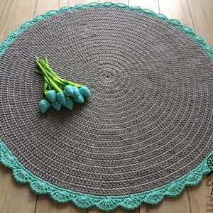 Modern CROCHET RUG, Round crochet rug, Children rug, Nursery crochet rug, babys rug, Teppiche, Crochet carpet, hand knitted rug, MINT gray