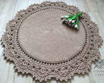 HandgemaaktE HAAK TAPIJT, Doily tapijt, Ronde tapijt, Haak teppiche, Skandinavische Teppich, Kinderen tapijt, Grote gehaakte vloer vloer vloerkleed, BEIGE tapijt