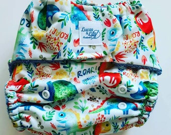 Cloth pocket diaper dinosaur, washable reusable eco-friendly  pul bamboo onesize 3-13kg