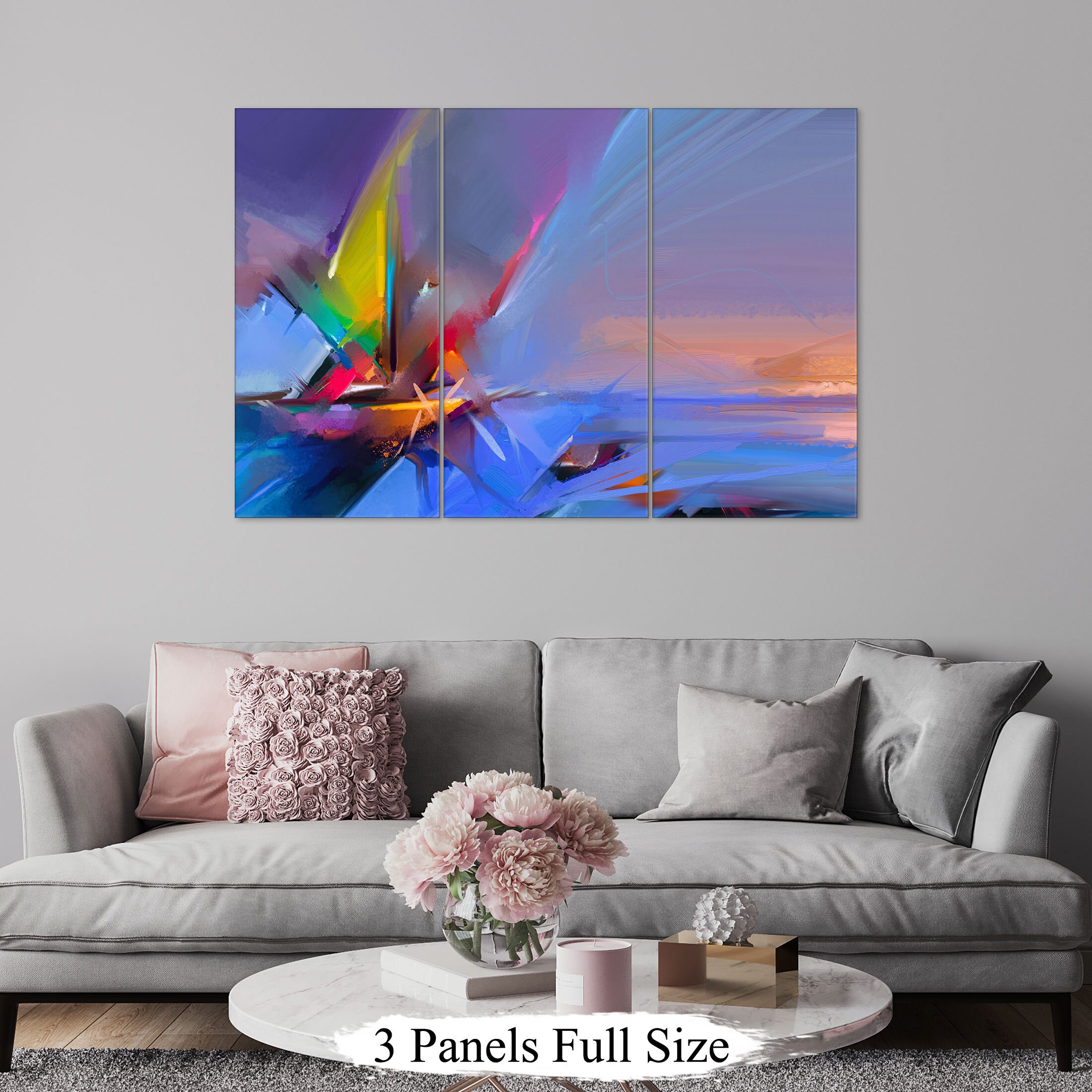 Large Trendy Wall Art Blue Wall Decor Abstract Wall Art Etsy UK