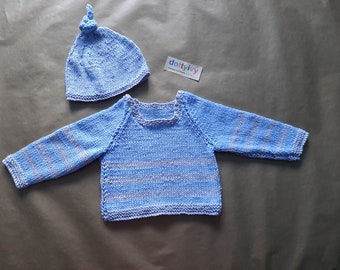 Super soft cotton hand knitted jumper with matching hat