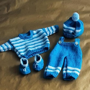 Hand Knitted Dolls Clothes, Dungarees, Jumpers, Hats & Shoes