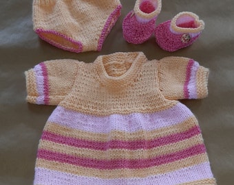 Hand knitted dolls dresses - will fit 16-18 inch doll