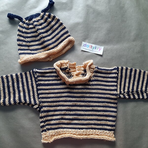Hand knitted babys BEE jumper with matching hat