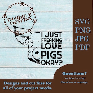 I Love Pigs SVG Cut File: Pig Silhouette Clipart (Digital Download)