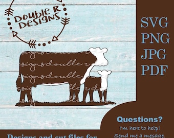 Hereford Cow Calf SVG, Cattle Ranch File (Digital Download)