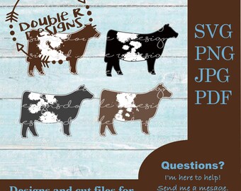 Show Heifer Shorthorn Type 4 Pack Digital Cut or Laser Files (svg, png, jpg, pdf)