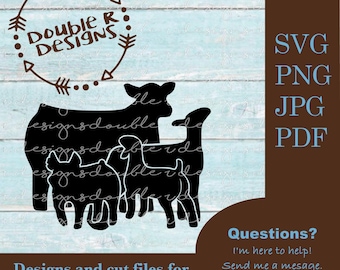 Clipart marktdierenshow: lam, varken, kalf, geit (svg, pdf, jpg)