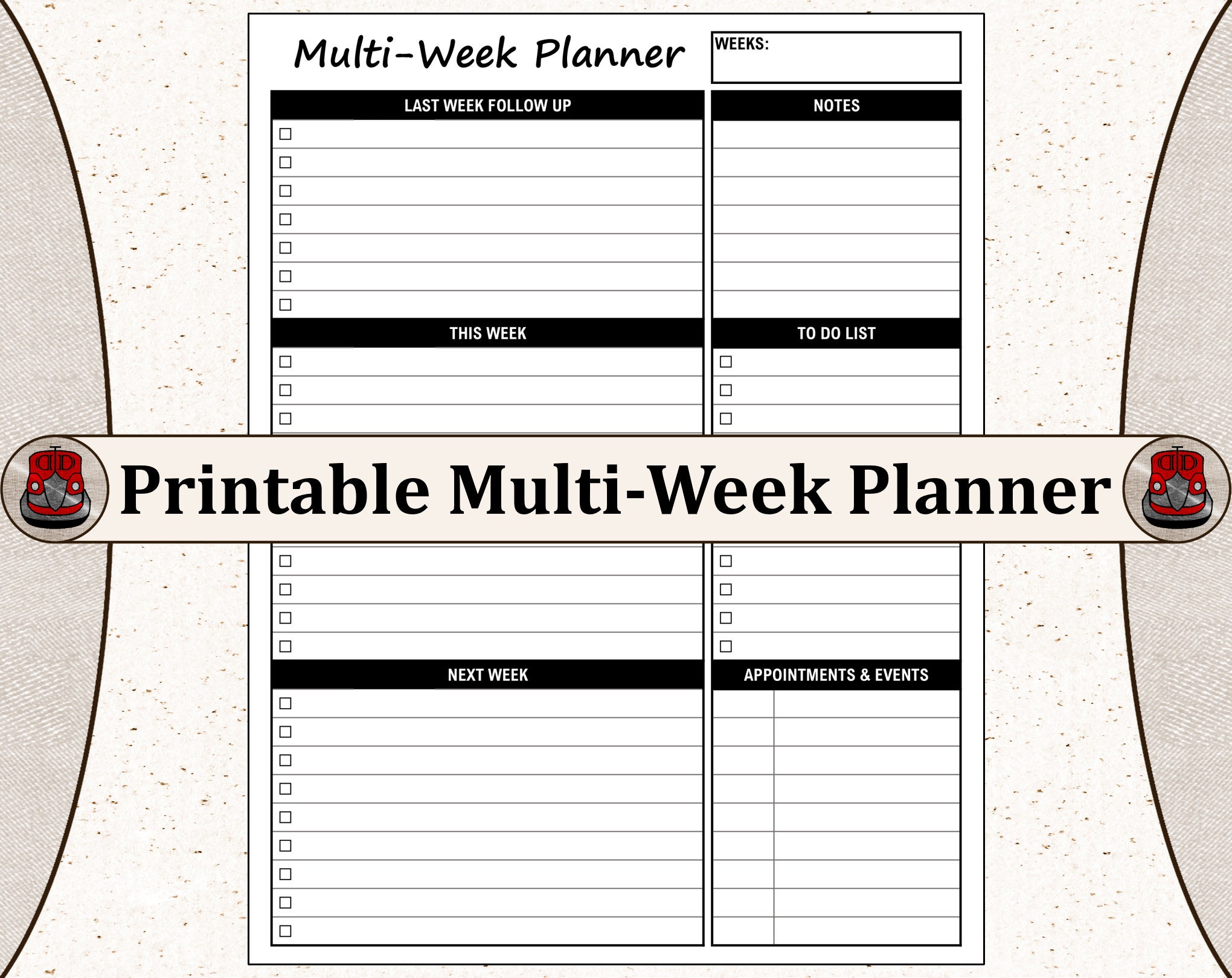 Printable Multi-week Planner Sheet US Letter and A4 Sizes Download ...
