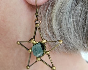 The Star Earrings - Brass with Semiprecious Stones
