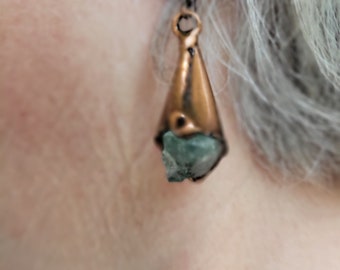 The Tulip Earrings - Copper with Semiprecious Stone