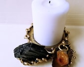 Candle Holder - Brass with Tourmaline and Citrine
