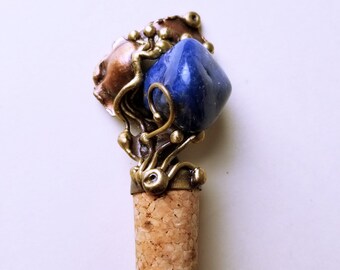 Wine Stopper with Brass and Semiprecious Stone