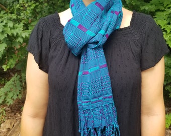 Hand Woven Teal and Purple Scarf from Guatemala