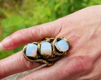 The Peony Ring - Brass with Semiprecious Stones