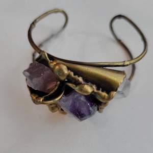 Bracelets Brass with Semiprecious Stones Amethyst and Crystal