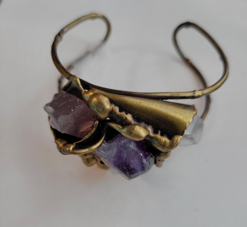 Bracelets Brass with Semiprecious Stones Amethyst and Crystal