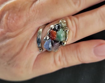 The Rose Bouquest 2 Ring - Alpaca Silver with Semiprecious Stones