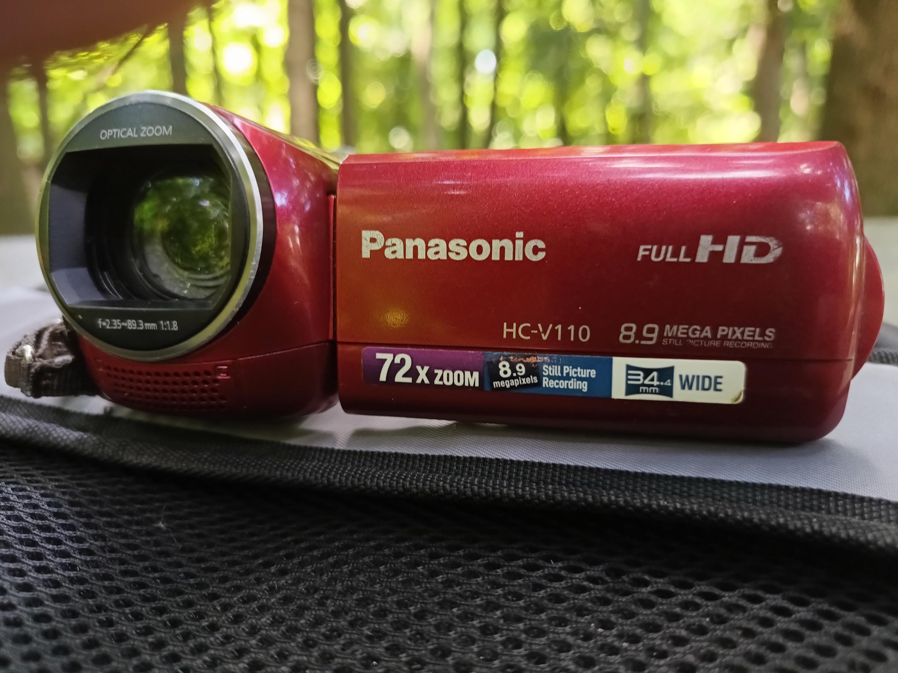 Stylish Red Panasonic HC-V110 HD Camcorder – Compact Retro Charm